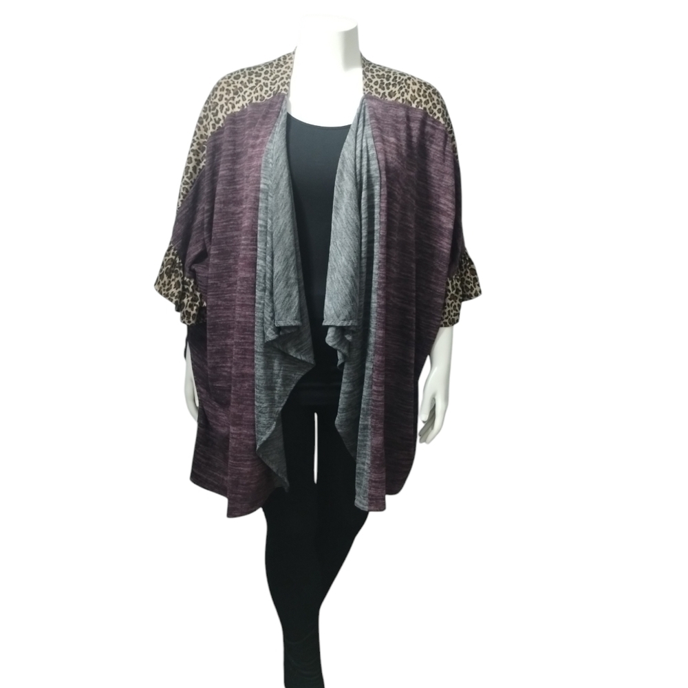 Umgee Women's Spring Chill Leopard‎ Ruffle Kimono Duster Cardigan Wrap size L